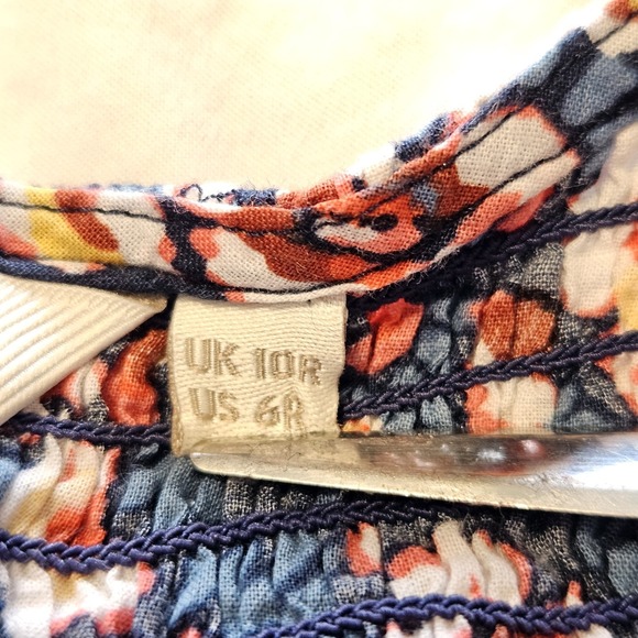 Boden Shirred Bodice Floral Dress 6R Long Sleeve Puff Shoulder V-Neck Mini Boho - Picture 5 of 8